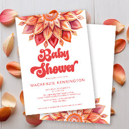 Roze Retro Boho Modern Hippie Baby shower Kaart