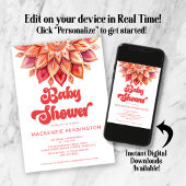 Roze Retro Boho Modern Hippie Baby shower Kaart