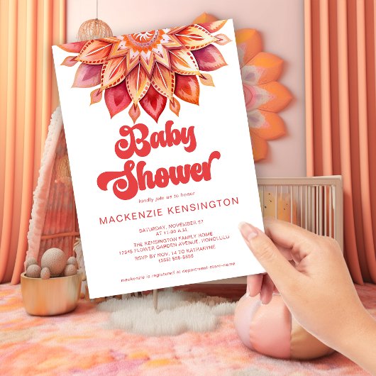 Roze Retro Boho Modern Hippie Baby shower Kaart