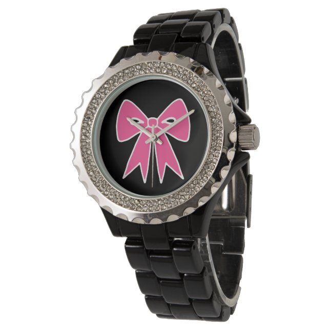 Roze Retro Bow Horloge (Gekanteld)