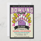 Roze Retro Bowling Birthday Party Kaart (Voorkant)