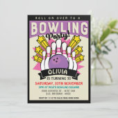 Roze Retro Bowling Birthday Party Kaart (Staand voorkant)