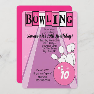 Roze Retro Bowling Die Cut Girl Birthday Invite Kaart