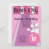 Roze retro Bowling elke zondag uitnodigen Kaart (Voorkant)