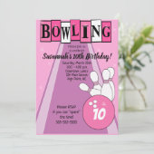 Roze retro Bowling elke zondag uitnodigen Kaart (Staand voorkant)