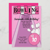 Roze retro Bowling elke zondag uitnodigen Kaart (Voorkant / Achterkant)