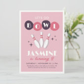 Roze Retro  Bowling Verjaardag Kaart (Staand voorkant)