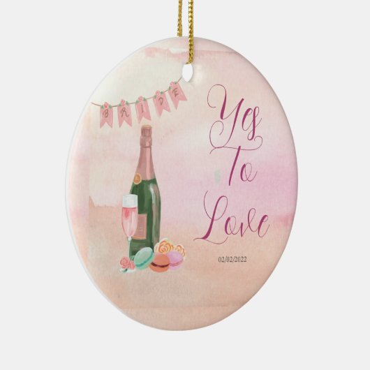 Roze retro bruidsfeest keramisch ornament (Rechts)