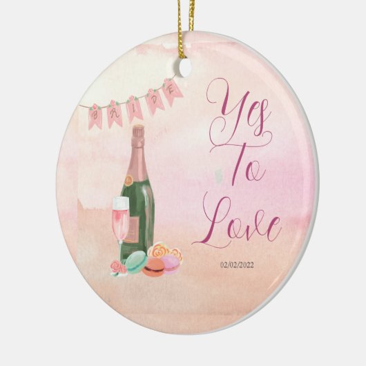 Roze retro bruidsfeest keramisch ornament (Links)