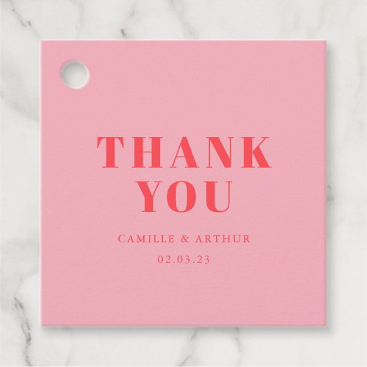Roze retro bruiloft bedankjes labels (Voorkant)
