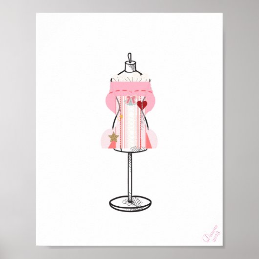 Roze Retro Bustier Corset Schilderkunst print (Voorkant)