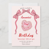 Roze Retro Cake en Bow Coquette Verjaardag Kaart (Voorkant)
