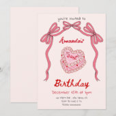 Roze Retro Cake en Bow Coquette Verjaardag Kaart (Voorkant / Achterkant)