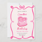 Roze Retro Cake Verjaardag Kaart (Voorkant)