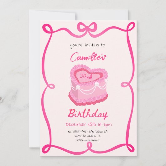 Roze Retro Cake Verjaardag Kaart (Voorkant)