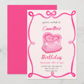 Roze Retro Cake Verjaardag Kaart (Voorkant / Achterkant)