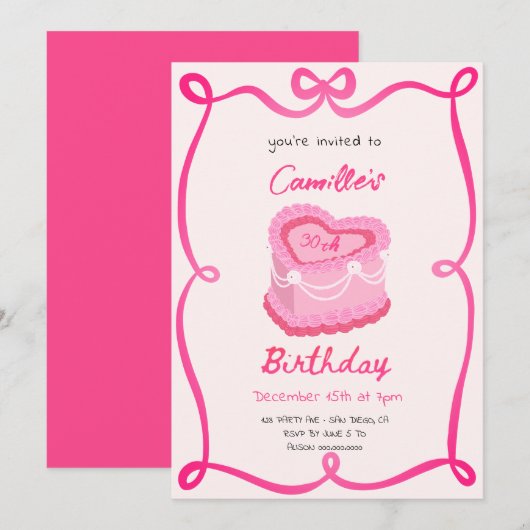 Roze Retro Cake Verjaardag Kaart (Voorkant / Achterkant)