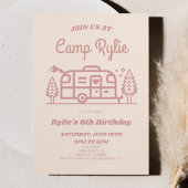 Roze Retro Camper Camp Out Camping Verjaardagsfees Kaart