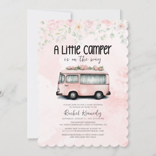 Roze Retro Camper Een Kleine Camper Baby shower Kaart (Voorkant)