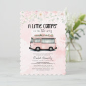 Roze Retro Camper Een Kleine Camper Baby shower Kaart (Staand voorkant)