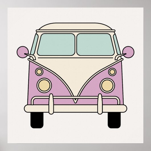 Roze Retro Camper Van Bus Poster (Voorkant)