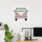 Roze Retro Camper Van Bus Poster (Thuiskantoor)