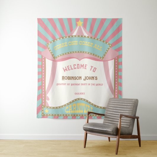 Roze Retro Carnaval verjaardag Achtergronden Wandkleed (In situ)