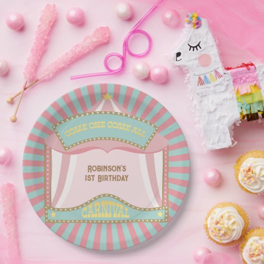 Roze Retro Carnaval verjaardagsuitnodigingen Papieren Bordje (Feest)