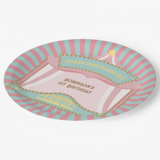 Roze Retro Carnaval verjaardagsuitnodigingen Papieren Bordje (Gekanteld)