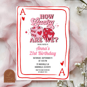 roze retro casino verjaardagsuitnodiging kaart