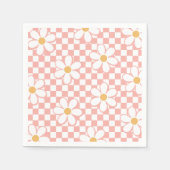 Roze Retro Checker Daisy verjaardag Servet (Voorkant)