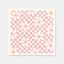 Roze Retro Checker Daisy verjaardag