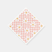 Roze Retro Checker Daisy verjaardag Servet (Hoek)