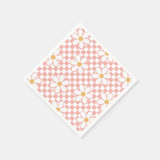 Roze Retro Checker Daisy verjaardag Servet (Hoek)