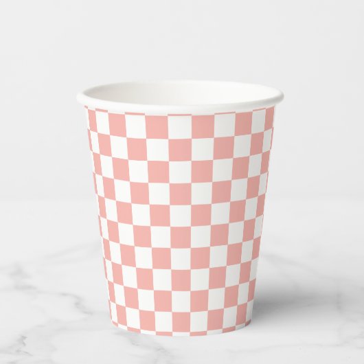 Roze Retro Checker verjaardag Papieren Bekers (Voorkant)