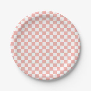 Roze Retro Checker verjaardags papieren borden Bordje