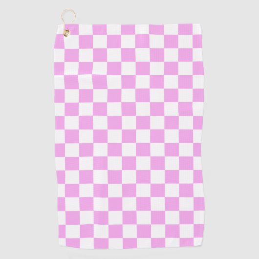 Roze Retro Checkerboard Golfhanddoek (Voorkant)