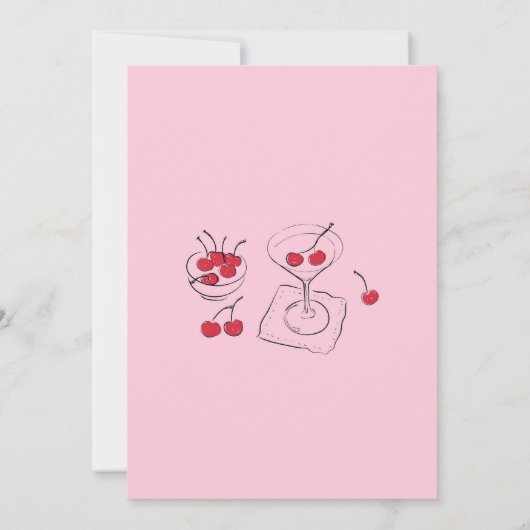 Roze Retro Cherry Tini bit Oudere Volwassen Verjaa Kaart (Achterkant)