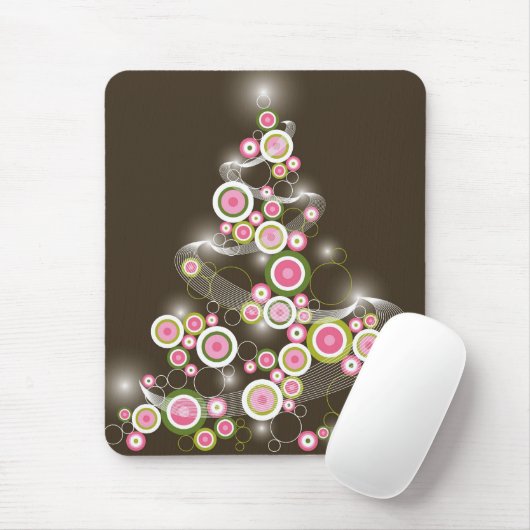 Roze Retro Circles Chique Sprankelende Kerstboom Muismat (Met muis)