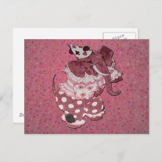 Roze Retro Circus Elephant Briefkaart (Voorkant / Achterkant)