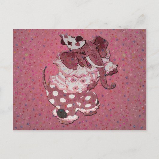 Roze Retro Circus Elephant Briefkaart (Voorkant)