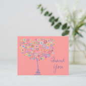 Roze Retro Cirkelboom Dank u Doop Briefkaart (Staand voorkant)