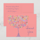 Roze Retro Cirkelboom Dank u Doop Briefkaart (Voorkant / Achterkant)