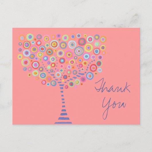 Roze Retro Cirkelboom Dank u Doop Briefkaart (Voorkant)