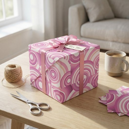 Roze Retro Cirkels Patroon Cadeaupapier