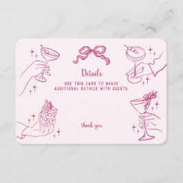 Roze Retro Cocktail Party Details Invoegen Informatiekaartje