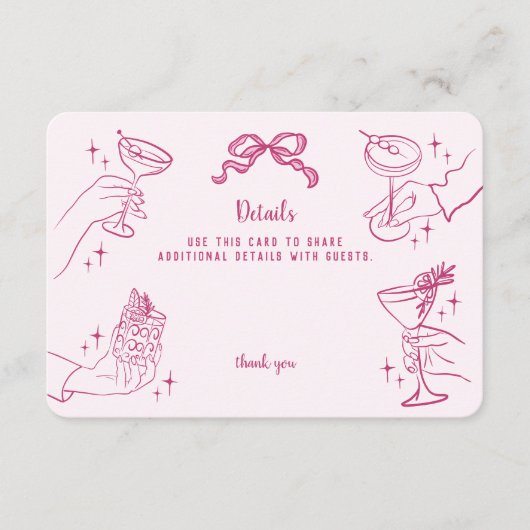 Roze Retro Cocktail Party Details Invoegen Informatiekaartje (Voorkant)