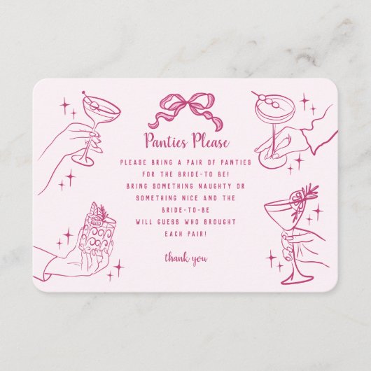 Roze retro cocktail party slipje graag invoegen informatiekaartje (Voorkant)
