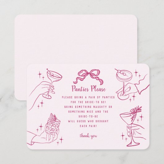 Roze retro cocktail party slipje graag invoegen informatiekaartje (Voorkant / Achterkant)