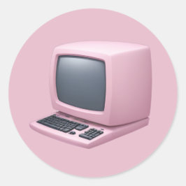 Roze Retro Computer Emoji Ronde Sticker